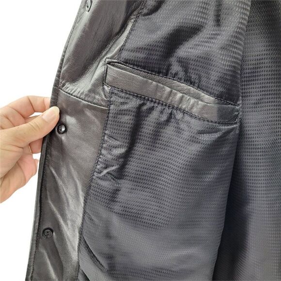 Vintage 90's Baracuta Black Grained Leather Button Down Blazer Jacket Sz S - Picture 12 of 16